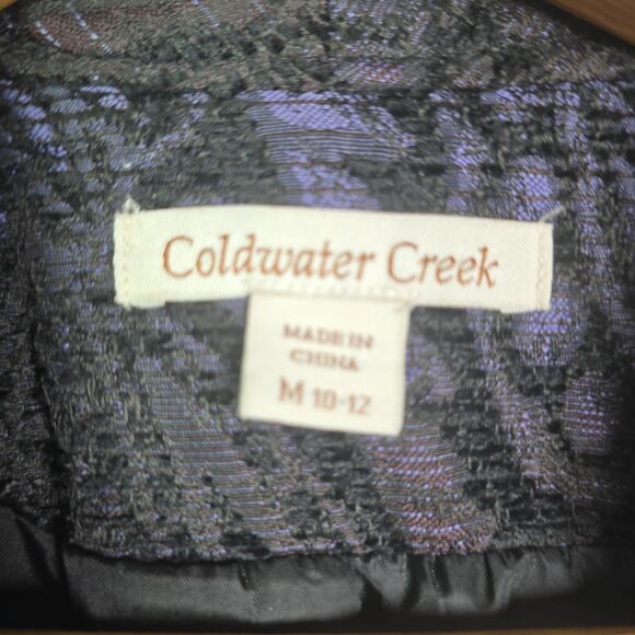 Coldwater Creek Black Purple Tapestry Jacquard Open Blazer Jacket M - Picture 3 of 13
